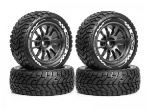 ALUMINUM RUBBER TIRE & RIM SET 75mm x 30mm 12mm HEX FOR 1/10 TAMIYA TT-02B XV-02 BUGGY TRUCK - RS-TY753012/GS