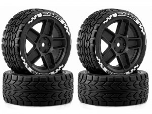 RUBBER TIRE & RIM SET 65 X 26mm 12mm HEX FOR 1/10 TAMIYA XV-01 XV-02 TT-02 TA-08 RC RALLY CAR - RS-TY652612/BK