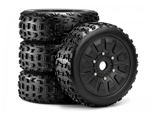 RUBBER TIRE & RIM SET 118 X 43mm 17mm HEX TYPE A FOR ARRMA 1/8 TYPHON TALION 6S BLX TRAXXAS JATO - RS-TY11843A/BK