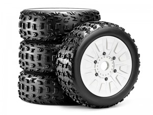 RUBBER TIRE & RIM SET 118 X 43mm 17mm HEX TYPE A FOR ARRMA 1/8 TYPHON TALION 6S BLX TRAXXAS JATO - RS-TY11843A/WI