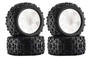 RUBBER TIRE AND RIM SET 90mm X 45mm 12mm HEX TYPE C FOR 1/14 1/16 ARRMA MINI KRATON TRAXXAS E-REVO ARA2508 - WHITE - RS-TY904512C/WI