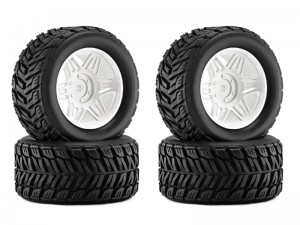 RUBBER TIRE AND RIM SET 90mm X 45mm 12mm HEX TYPE D FOR 1/14 1/16 ARRMA MINI KRATON TRAXXAS E-REVO ARA2508 - WHITE - RS-TY904512D/WI