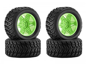 RUBBER TIRE AND RIM SET 90mm X 45mm 12mm HEX TYPE D FOR 1/14 1/16 ARRMA MINI KRATON TRAXXAS E-REVO ARA2508 - RS-TY904512D/GR