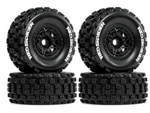 RUBBER TIRE AND RIM 64mm x 28mm 12mm HEX FOR 1/16 ARRMA MOJAVE GROM TRAXXAS SLASH TRUCK - RS-TY642812/BK