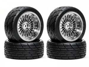 RUBBER TIRE & RIM SET 68 X 26.5mm 12mm HEX FOR TAMIYA 1/10 TT-01 TT-02 XV-02 ON-ROAD CAR - RS-TY6826E/SI
