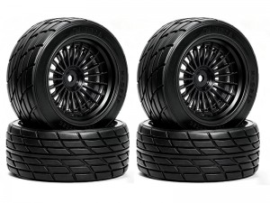 RUBBER TIRE & RIM SET 68 X 26.5mm 12mm HEX FOR TAMIYA 1/10 TT-01 TT-02 XV-02 ON-ROAD CAR - RS-TY6826E/BK