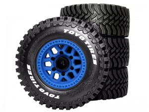 PLASTIC RUBBER TIRE AND RIM SET 113.7mm x 46mm 12mm HEX FOR 1/10 LOSI BAJA RAY TRAXXAS SLASH 4X4 2WD ARRMA SENTON 3S BLX - RS-TY1134612/BU