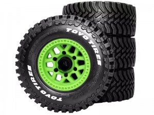 PLASTIC RUBBER TIRE AND RIM SET 113.7mm x 46mm 12mm HEX FOR 1/10 LOSI BAJA RAY TRAXXAS SLASH 4X4 2WD ARRMA SENTON 3S BLX - GREEN - RS-TY1134612/GR