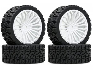 RALLY RUBBER TIRE & RIM SET 68mm x 28mm 12mm HEX FOR 1/10 RC TAMIYA XV-02 TT01 TT02 RALLY CAR - RS-TY682812/WI