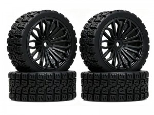 RALLY RUBBER TIRE & RIM SET 68mm x 28mm 12mm HEX FOR 1/10 RC TAMIYA XV-02 TT01 TT02 RALLY CAR - RS-TY682812/BK