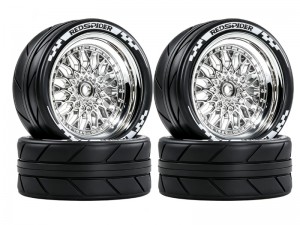 PLASTIC DUAL COLOR TIRE AND RIM SET 54mm x 25mm 12mm HEX FOR TAMIYA 1/10 RC TT-01 TT-02 XV-01 XV-02 RC CAR - RS-WH542612B/SI