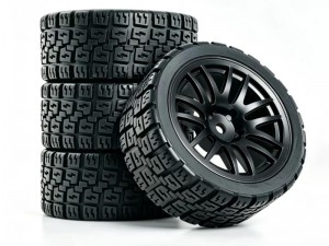 RALLY TIRE AND RIM SET 68mm x 28mm 12mm HEX FOR 1/10 TT-02 XV-02 RC CAR - RS-TY682812A/BK