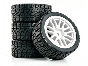 RALLY TIRE AND RIM SET 68mm x 28mm 12mm HEX FOR 1/10 TT-02 XV-02 RC CAR - RS-TY682812A/WI