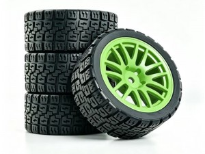 RALLY TIRE AND RIM SET 68mm x 28mm 12mm HEX FOR 1/10 TT-02 XV-02 RC CAR - RS-TY682812A/GR