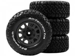 RUBBER TIRE AND RIM SET 113 x 46mm 12 / 14 /17mm HEX FOR 1/10 LOSI BAJA TRAXXAS SLASH ARRMA SENTON - RS-TY1134617/BK