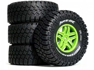 RUBBER TIRE & RIM SET 120 X 73mm 12mm HEX FOR 1/10 TRAXXAS SLASH 4X4 RUSTLER STAMPEDE BAJA REY S ... - RS-TY1207312/GR