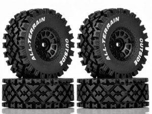 RUBBER TIRE & RIM ALL-TERRAIN 68 X 27mm 12mm HEX FOR 1/16 ARRMA MOJAVE GROM - BLACK - RS-WH682712/BK