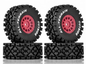 RUBBER TIRE & RIM ALL-TERRAIN 68 X 27mm 12mm HEX FOR 1/16 ARRMA MOJAVE GROM - RED - RS-WH682712/RE