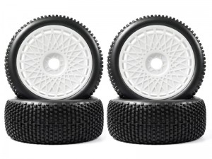 RUBBER TIRE & RIM SET 115 x 45mm 17mm HEX FOR 1/8/ ASSOCIATED RC8.2 MUGEN SEIKI MBX8R KYOSHO MP9 MP10 ARRMA TYPHON 6S - WHITE - RS-TY11545/WI