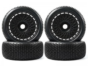 RUBBER TIRE & RIM SET 115 x 45mm 17mm HEX FOR 1/8/ ASSOCIATED RC8.2 MUGEN SEIKI MBX8R KYOSHO MP9 MP10 ARRMA TYPHON 6S - BLACK - RS-TY11545/BK