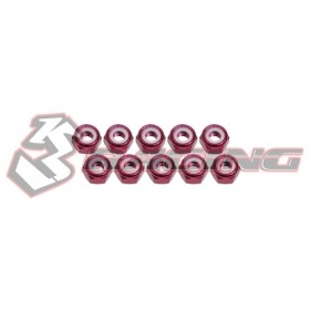 4mm Aluminum Lock Nuts (10 Pcs) - Red - 3RAC-N40/RE