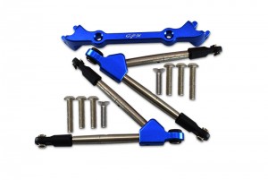 GPM RUS4049F ALUMINUM FRONT TIE RODS WITH STABILIZER FOR C HUB TRAXXAS 1/10 RUSTLER 4X4 VXL 67076-4 - BLUE - RUS4049F-B