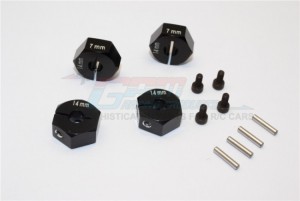 GPM AX010/14X7MM ALLOY HEX ADAPTER (14MMX7MM)-4PCS SET  FOR OPTIONAL 14MM HEX WHEEL AXIAL EXO TERRA BUGGY - AX010/14X7MM-BK