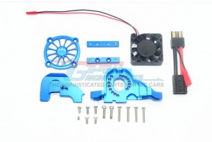 GPM TRX4038GCAB ALUMINUM MOTOR MOUNT W/ UPPER SPUR GEAR CASE COVER W. COOLING FAN TRAXXAS TRX-4 - BLUE - TRX4038GCAB-B